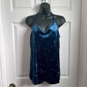 3/25$💥 George Top Blue Velvet Tank Cami lace Medium Women summer sleeveless